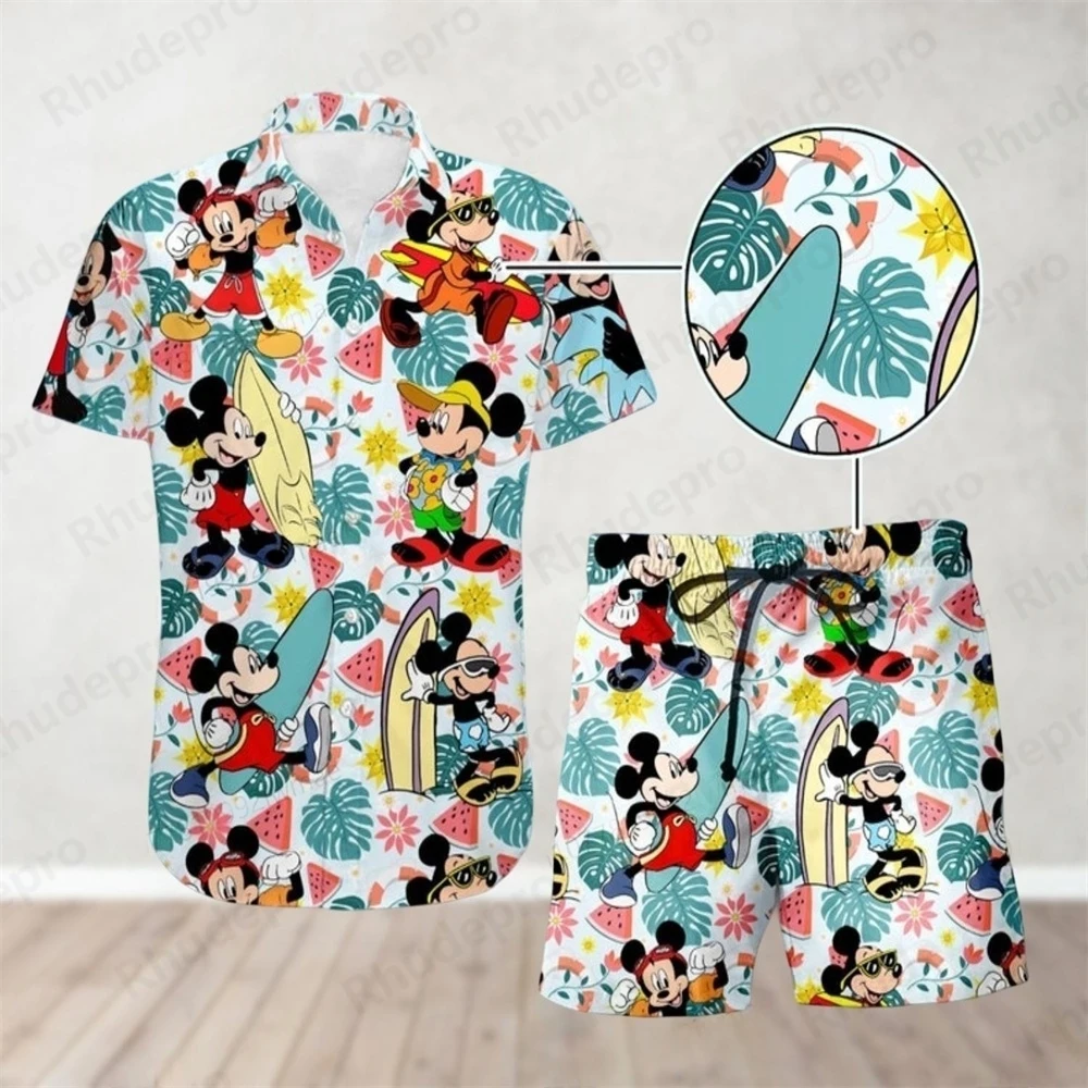 

Дисней Микки и Минни, тропическая гавайская рубашка на пуговицах, костюм, пляжные шорты с героями мультфильмов, футболка «Волшебное королевство», комплект Disneyland, подарок для путешествий