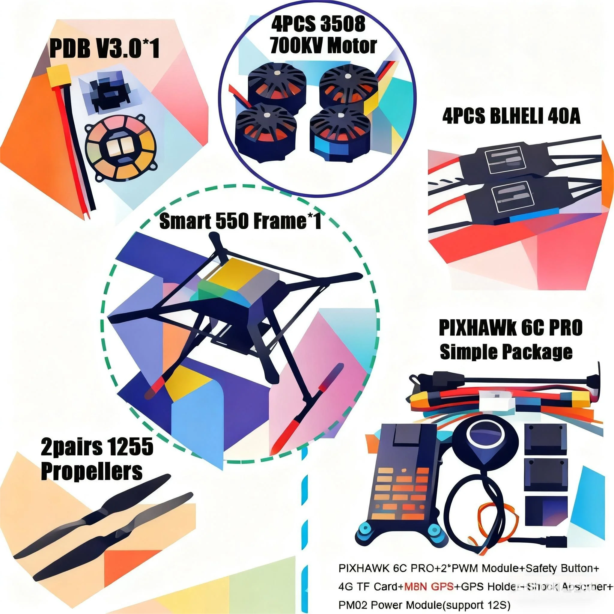 

PIXHAWK2.4.8 Flight Control Carbon Fiber Smart550 Frame Kit Ardupilot 100MW Radio Telemetry Quadcopter BLHELI 30A ESC 2212 Motor