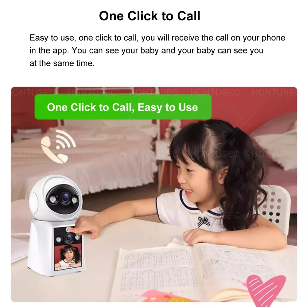 YOOSEE FHD 4K 8MP Dual Lens Dual Screen Video Call Camera Auto Tracking Two Way Audio Color Night Vision 4MP Indoor Baby Monitor
