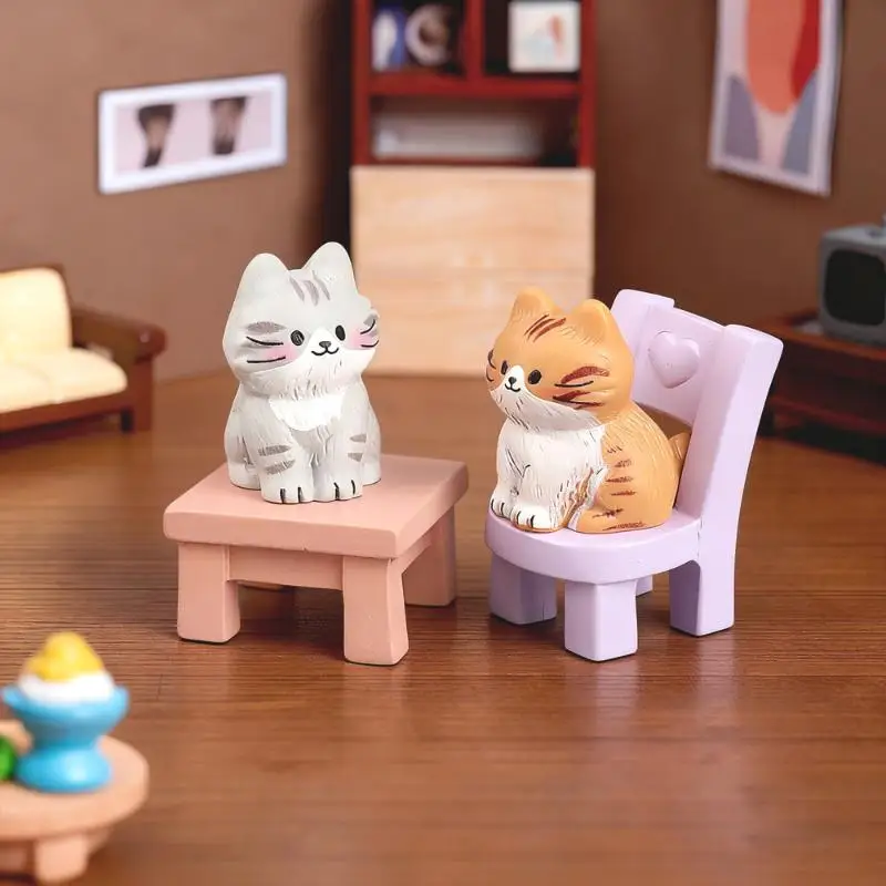 ^6pcs Cute Mini Cat Figurines Resin Craft Hand Painted Tiny Kitten Models For Fairy Garden DIY Micro Landscape Decor Accessorie