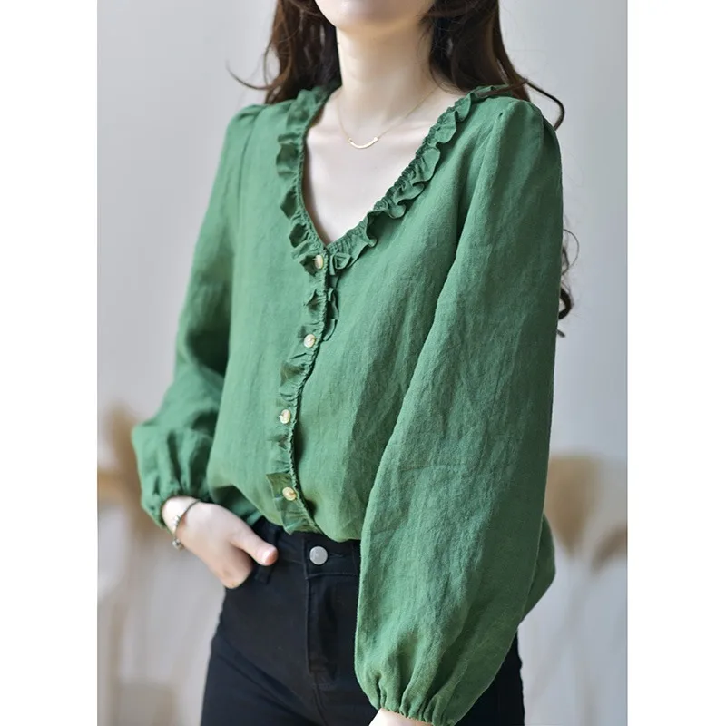 

Женский весенний топ в стиле ретро, дизайн с v-образным вырезом, художественный свободный длинный свеч, лоскутное дерево, ain irt