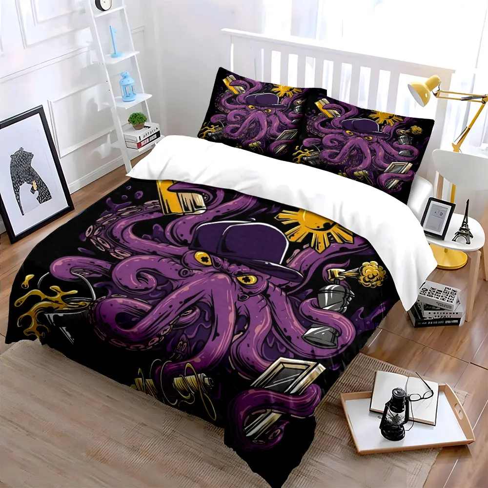 Octopus Art Three-Piece Set - Urban Décor Multiple sizes kid's and adults' bedroom Exquisite 3PC bedding set, gift