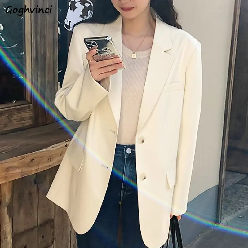 Blazers Women Office Lady Vintage Spring Solid Casual Long Sleeve Loose British Style Fashion All-match Ulzzang Notched Elegant