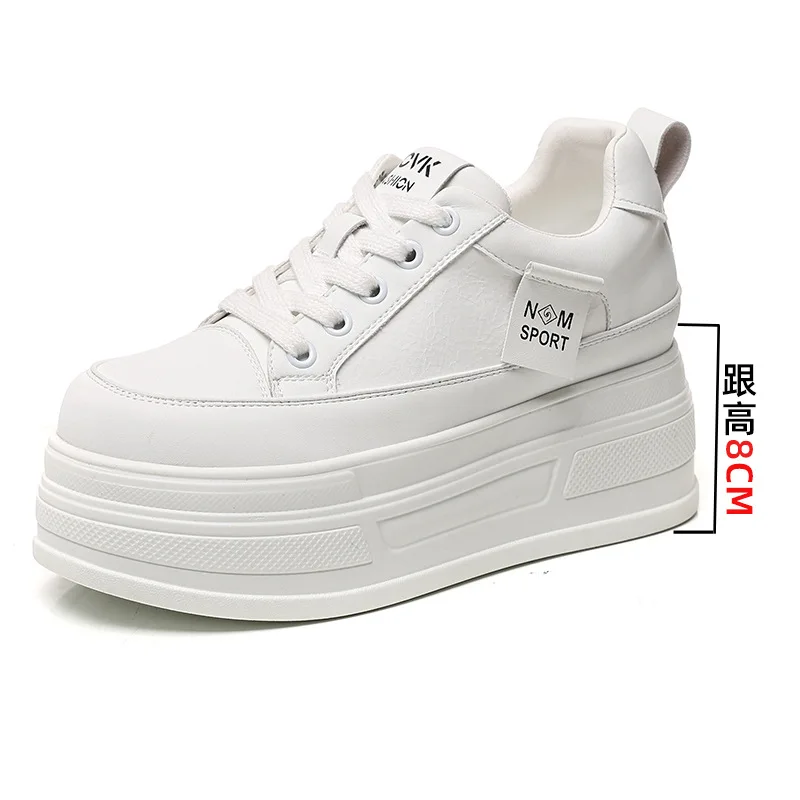 Damen-Skateboard-Schuhe mit dicker Sohle, klobige Ledersneaker