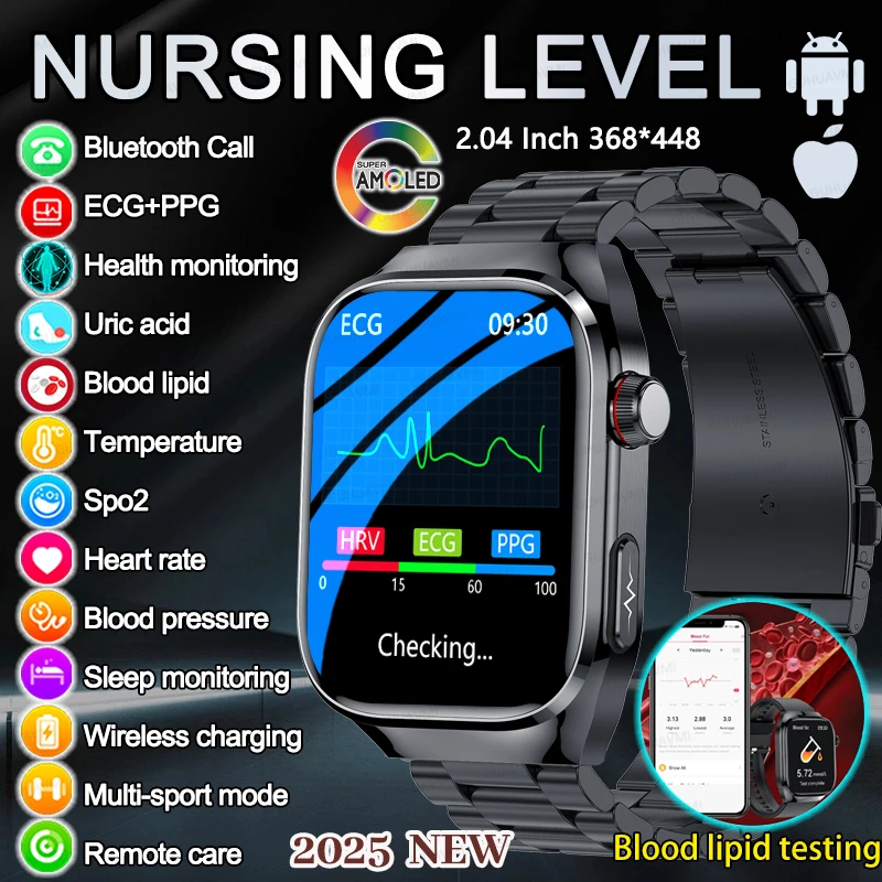 

2025 Men New ECG+PPG Accurate Measure Heart Rate Smart Watch Blood Pressure Lipids Uric Acid HD Bluetooth Call Health SmartWatch