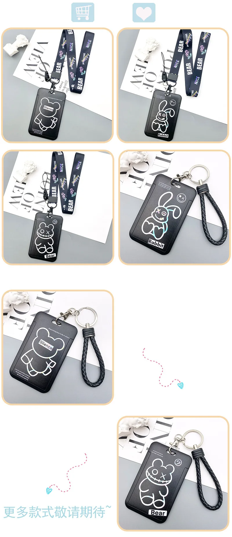 Mode Schwarz Und Weiß Cartoon Karte Halter Arbeit Karte Bank Karte Student Karte Zugang Karte ABS Kunststoff Lanyard Karte Abdeckung – Detail 6