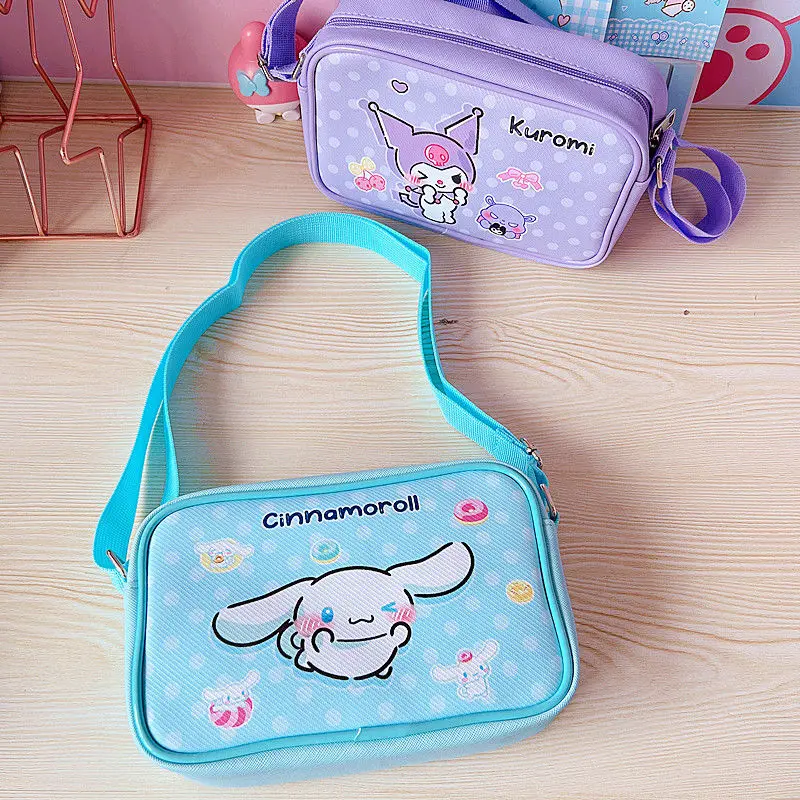 Anime Sanrio Cinnamoroll Kuromi My Melody Pu Waterproof Slung Shoulder Bag Storage Small Square Bag Cute Cartoon Birthday Gifts