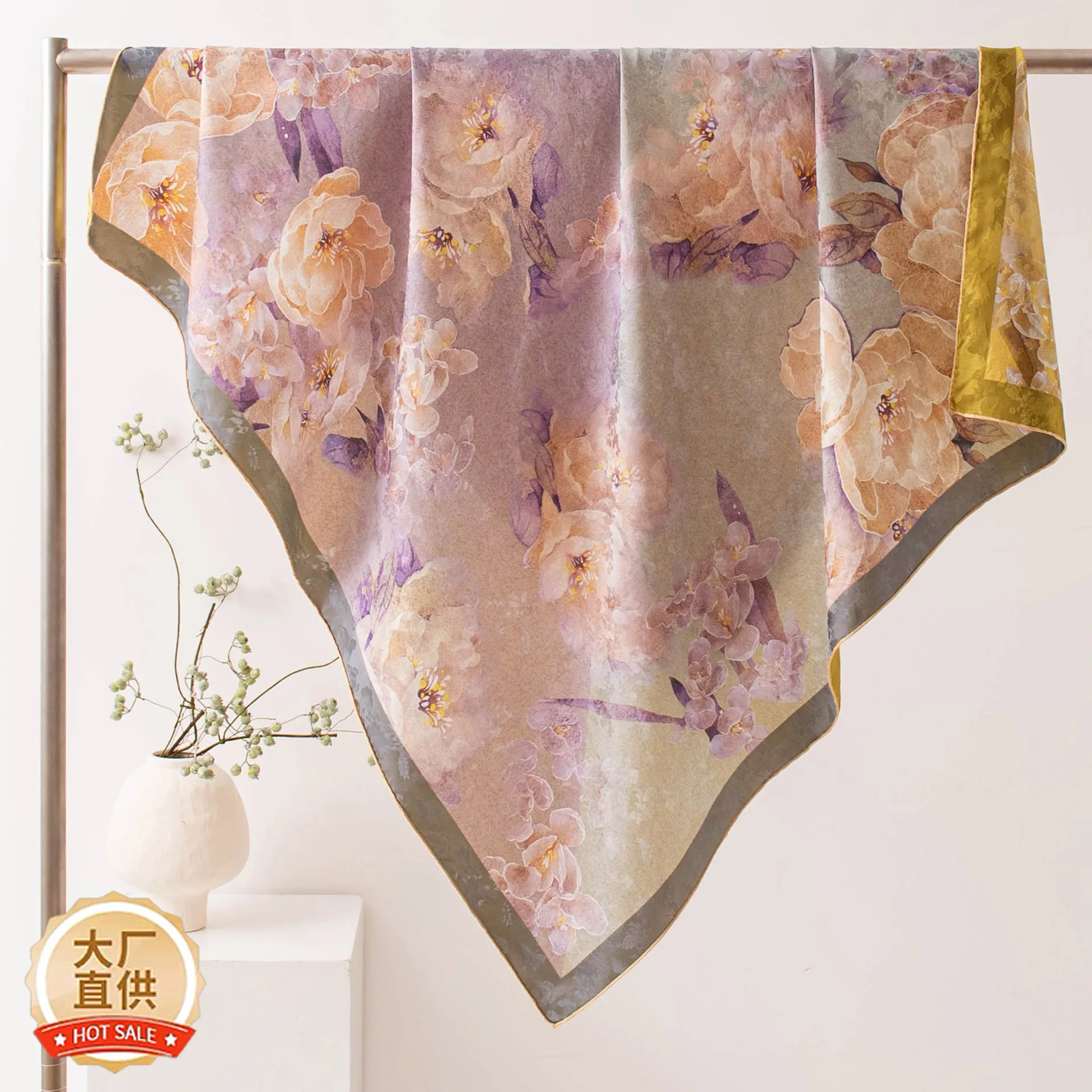 Double-sided versatile silk scarf women's shawl spring, autumn and summer sunscreen thin style shows temperament