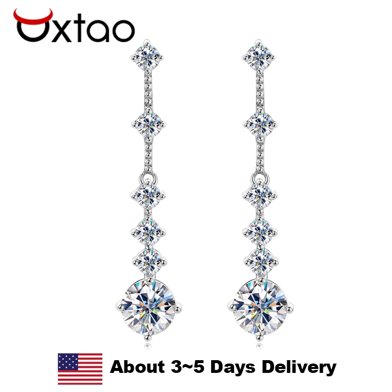

OXTAO Moissanite Dangle Earrings For Women 1.0CT D VVS1 Diamond Long Tassel Drop Earring 925 Sterling Silver Fine Jewelry Gifts