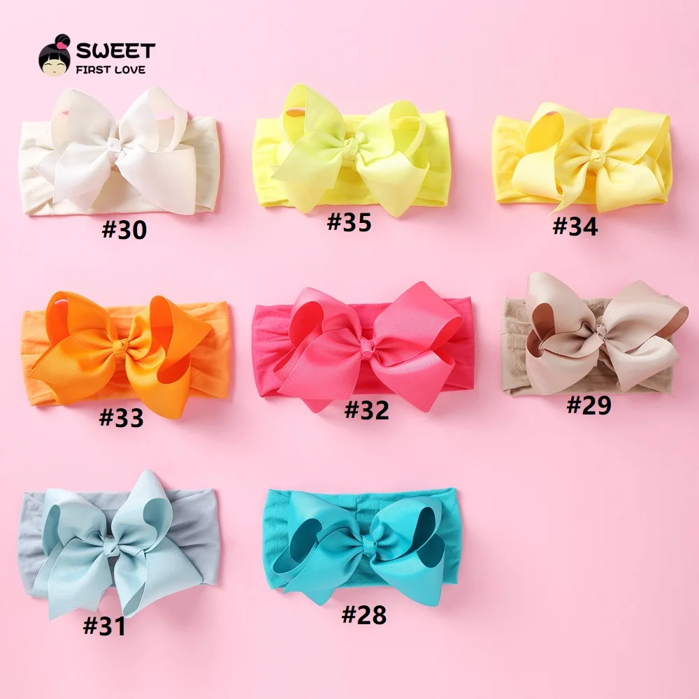 Grosgrain Ribbon Big Bownot Baby Headband For Newborn Girls Soft Nylon Elastic Headband For Kid Headwear Hair Accessories Gifts