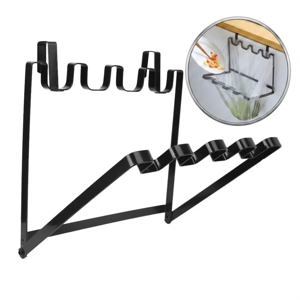 Foldable Trash Bag Holder Over Cabinet Door Hanging Type Waste Bag Rack Space-Saving Easy to Install Garbage Bag Hanging Rack