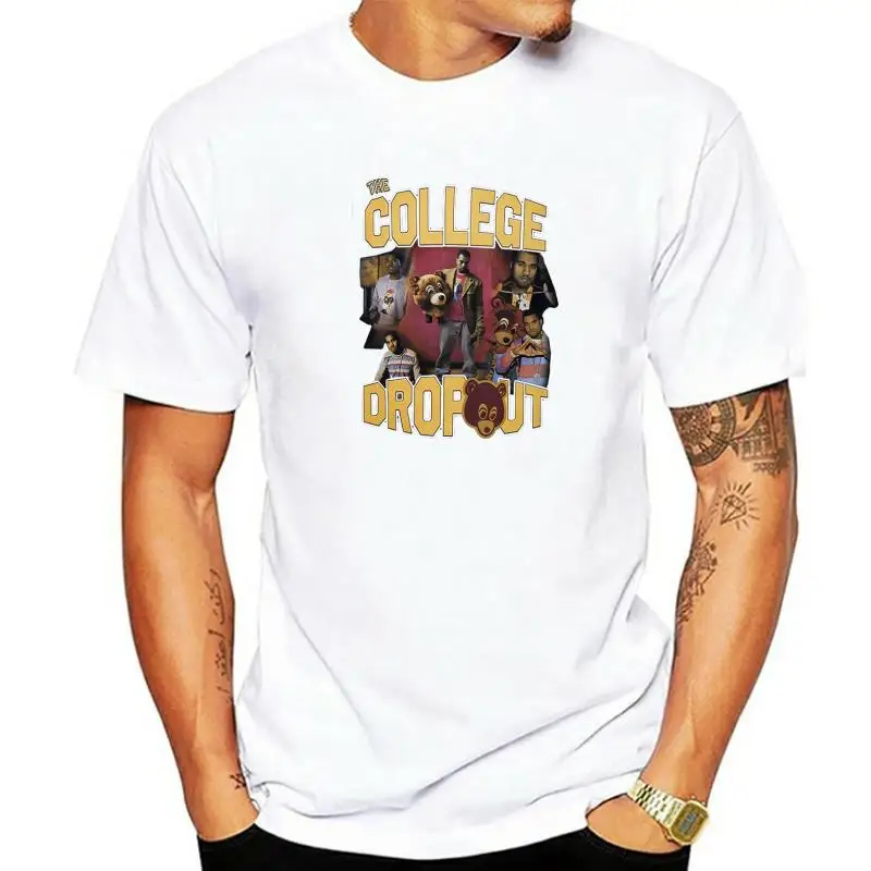 Kanye West College Dropout Music Album T-Shirt Men's Ultra Slim Fit Nine Sleeve Length Youth Fashion Henry Collar Shirt