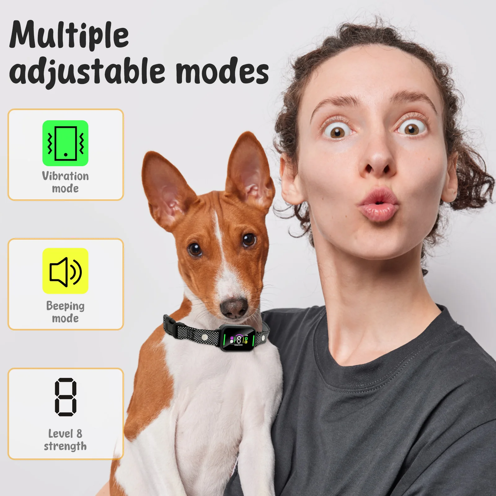 Pet Dog Anti Barking Device Bark Collar IP67 Waterproof Stop Barking Vibration Ultrasonic Dogs Training 4 Adjustable Modes USB