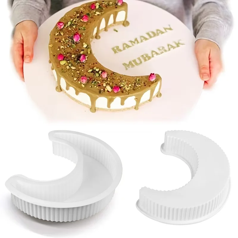 1/2 Stück Eid Mubarak Silikon-Kuchenform, Mondförmige Dessert-Mousse-Form, Ramadan Islamische Muslimische Party-Dekoration, DIY-Backwerkzeuge