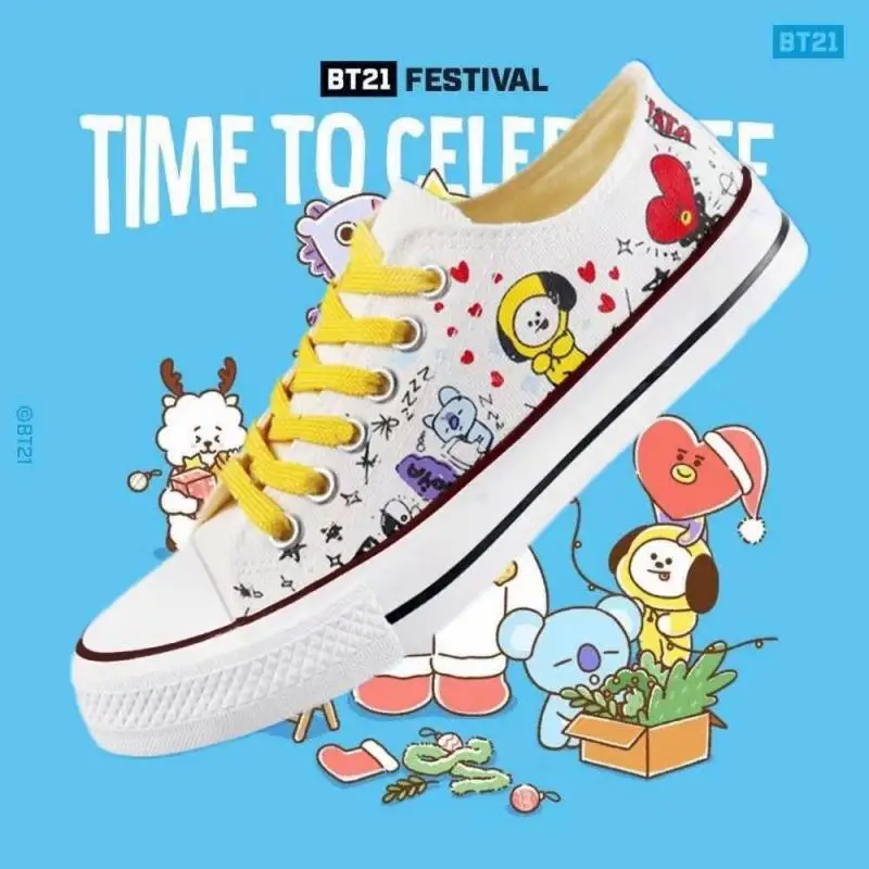 Anime Cartoon Bt21 Tata Chimmy Cooky Canvas Shoes Y2K Spring Autumn New Women's Sneakers Student Low-Top Sports Shoes Girl Gifts