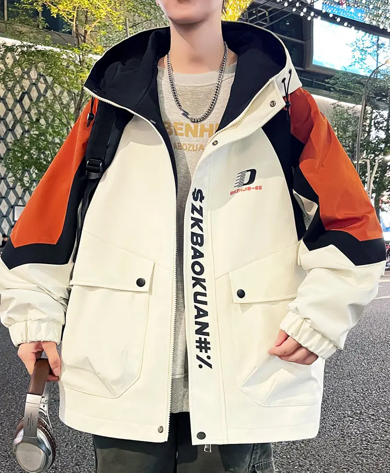 Modische Herren Freizeitjacken mit Kapuze 2026 Frühling Herbst Alltagsmantel Jugend High Street Loose Windbreaker Outdoor Oberbekleidung – Detail 10