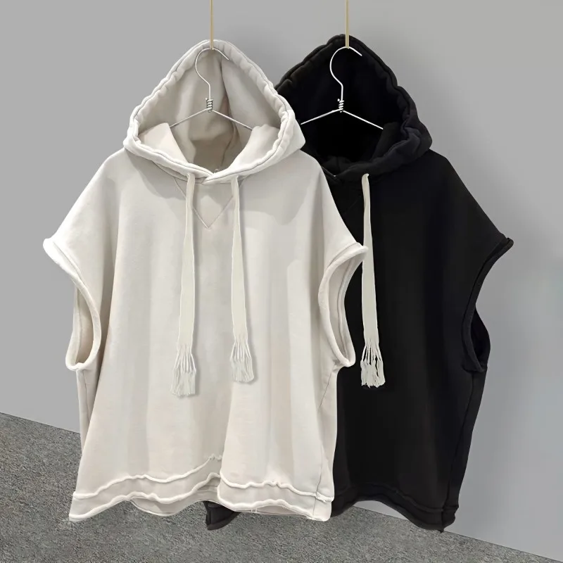 

2025 Autumn Hooded Sleeveless Hoodie for Women Loose Solid Vest Sweatshirt Woman