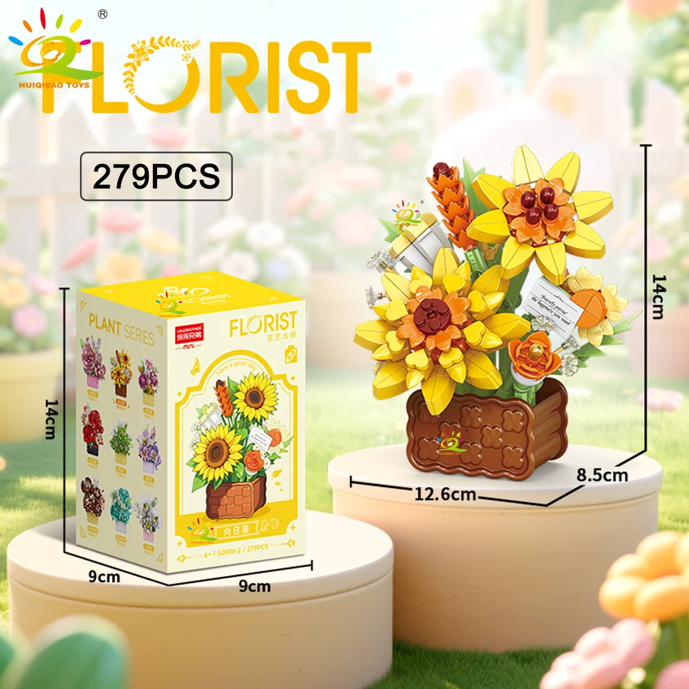 HUIQIBAO MOC Mini Blume mit Vase Modell Micro Baustein Ewiger Blumenstrauß Home Schreibtisch Schreibtisch Pflanze Dekor Ziegel Mädchen Kinder Spielzeug – Detail 6