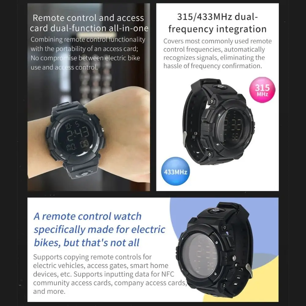 Professional 433/315Mhz Smart Watch Waterproof Multi-functional Remote Control Lightweight NFC Cloning Key Garage Door