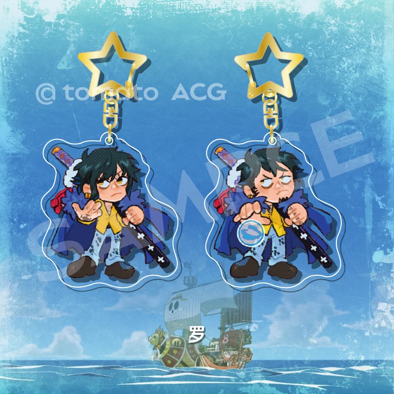 قطعة واحدة اثنين من الجانب أنيمي المفاتيح Doflamingo سلسلة مفاتيح مصنوعة من الأكريليك القانون حلقة رئيسية حقيبة قلادة حلية لطيف اكسسوارات صديق هدية