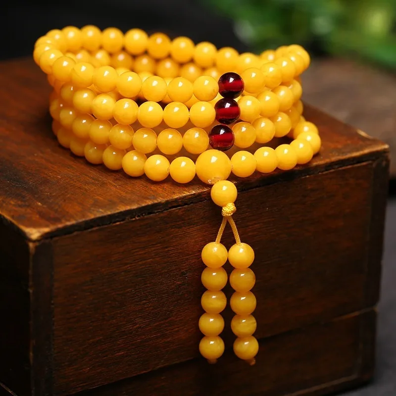 Second-generation Beeswax Bracelet Bracelet 108 Beads Necklace Old Honey Chicken Oil Yellow Male Beeswax Female