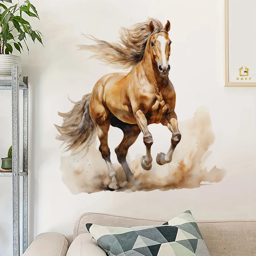 ملصقات حائط على شكل حصان راكض - شارات قابلة للإزالة لتزيين المنزل لغرفة المعيشة، ملصقات فنية جدارية للمكتب المنزلي