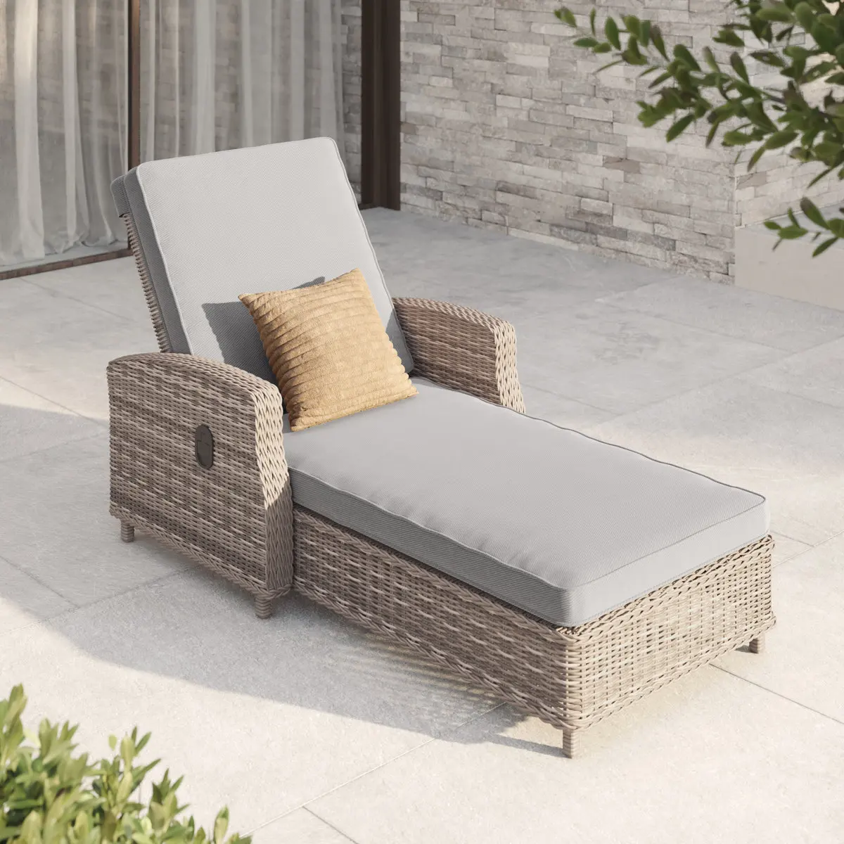 

Outdoor Aluminum Chaise Chair,Wicker Lounge Chair with Adjustable Backrest And Sunbrella Cushion,Pool Sunbathing Reclining Chair
