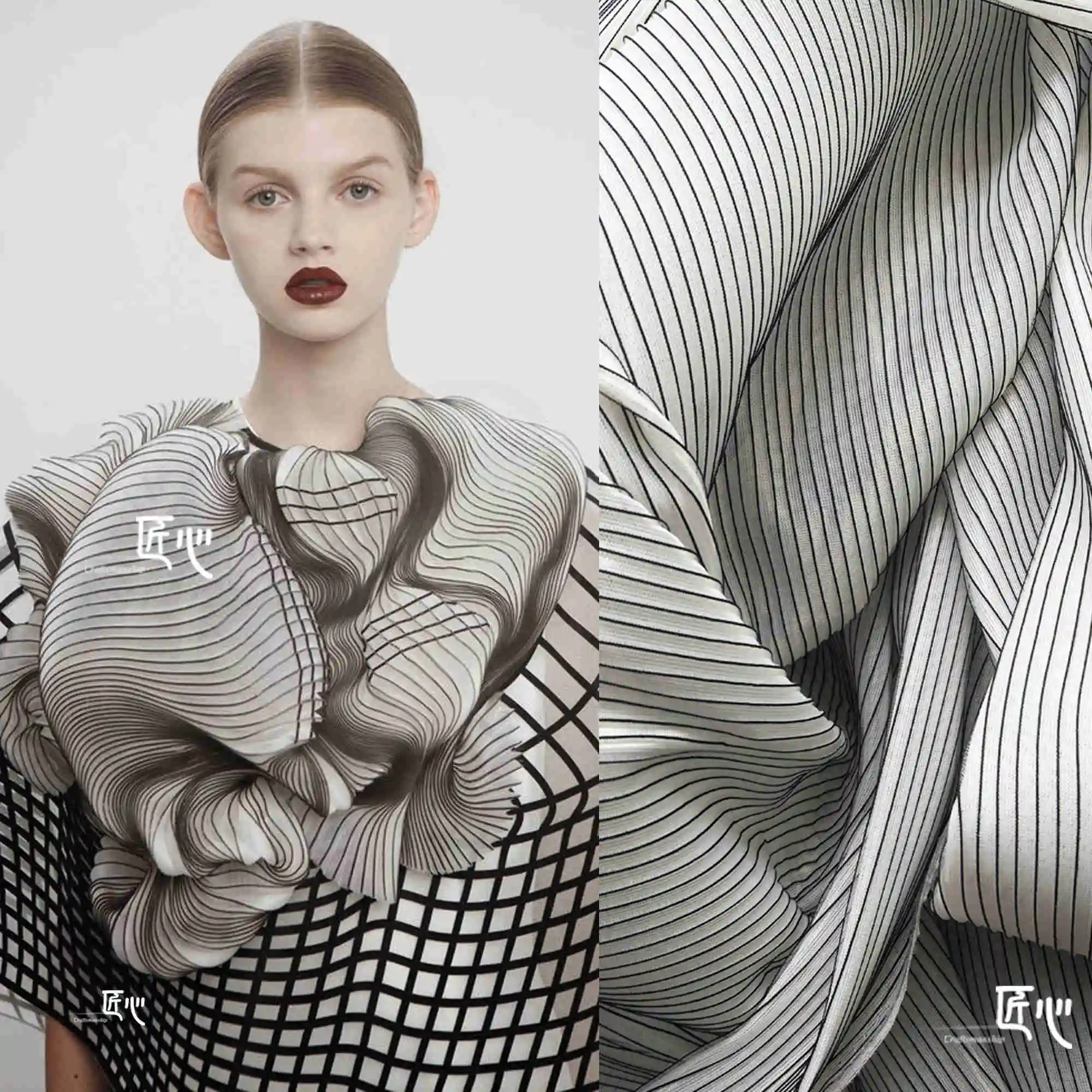 

Three-Dimensional Black And White Air Layer Striped Vertical Texture Designer Fabric Creative Personalized Clothing Knitted