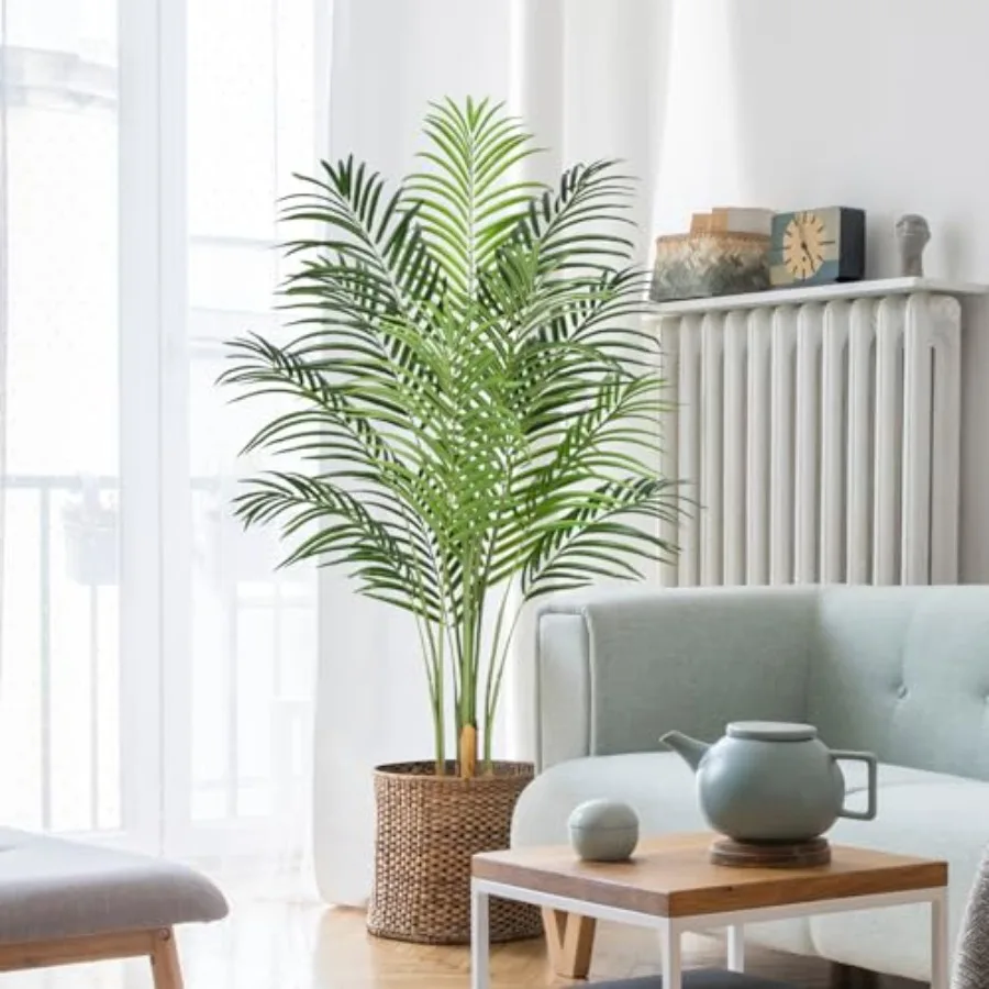 

5Feet Artificial Palm Tree Indoor Plant Tall Fake Tropical Paradise Palm Tree in Pot with Real Bark Design Faux Areca Palm Tree