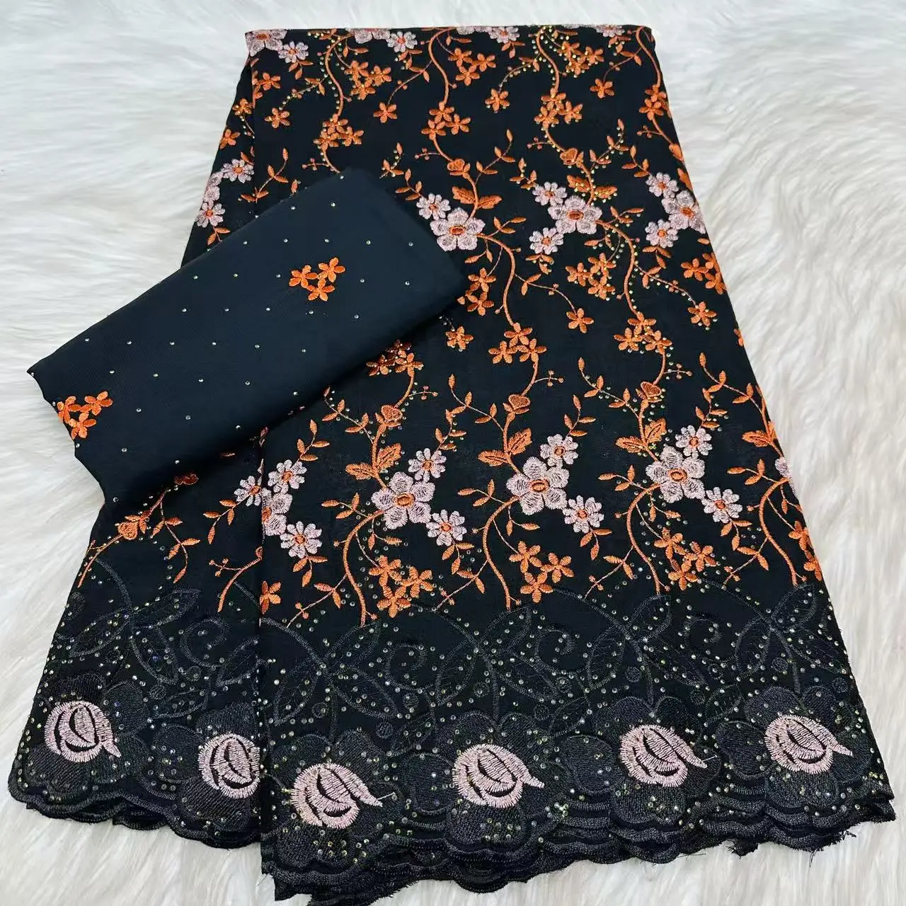 

Black Swiss Voile Lace Fabric With Scarf 2026 High Quality Stones Cotton African Lace Fabric For Nigerian Party Dress LYC2626