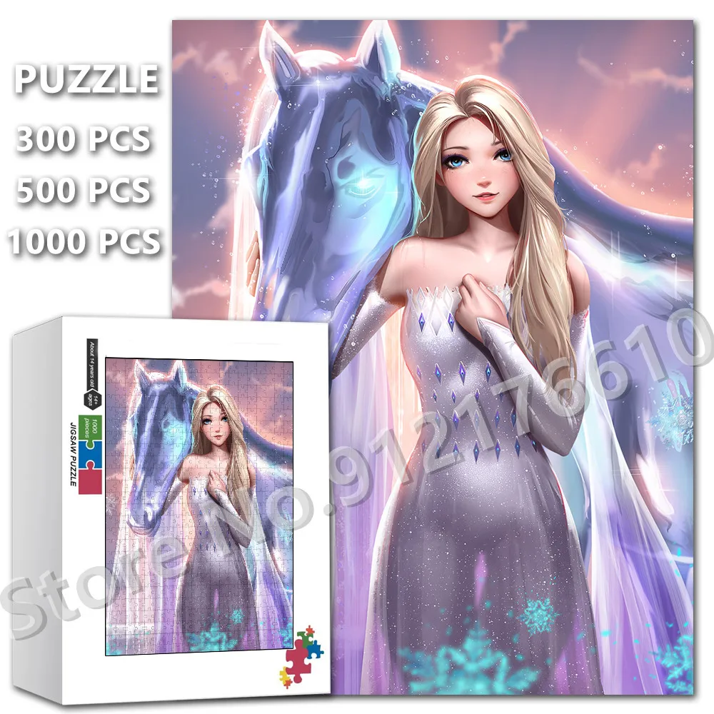 Frozen Cartoon Ice Queen Jigsaw Puzzle Dinsey Princess Educational Intellectual Decompress Puzzle Kids Toys Gifts