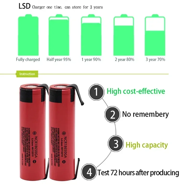 100% original battery 18650 NCR18650GA 3.7V 3500 mAh rechargeable lithium battery flashlight nickel DIY battery