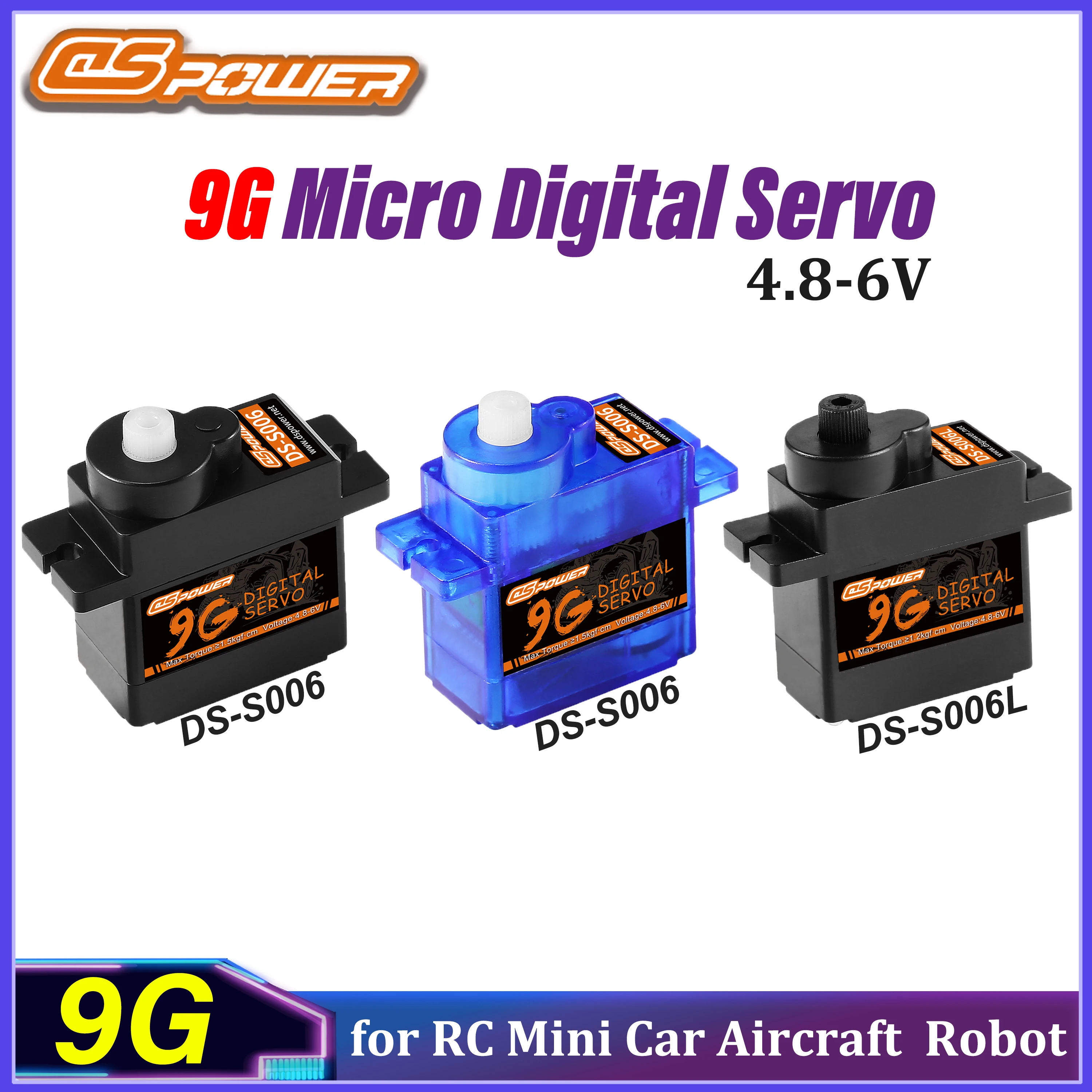DSpower 9G Digital Micro Servo 1,2 kgf.com Drehmoment 4,8–6 V für RC Car 450 Helicoper Airplane Mini Q Robot Axial WLtoys SCX24 K999
