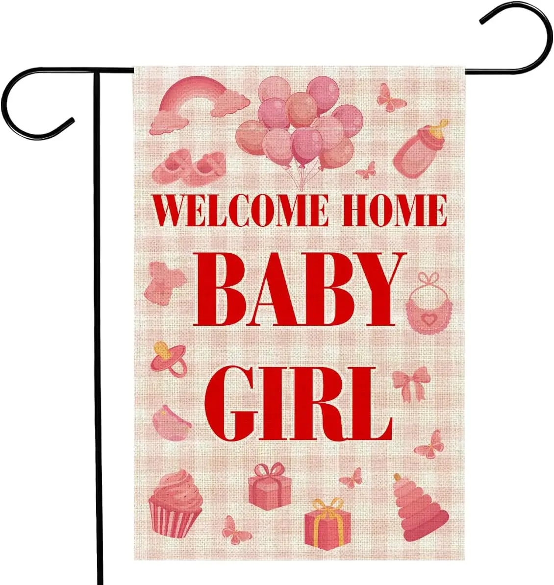 Welcome Home Baby Girl Garden Flag 12x18 Inches - Baby Shower Flags Double Sided for Outside Yard Girl Announcement Gender R ZZM