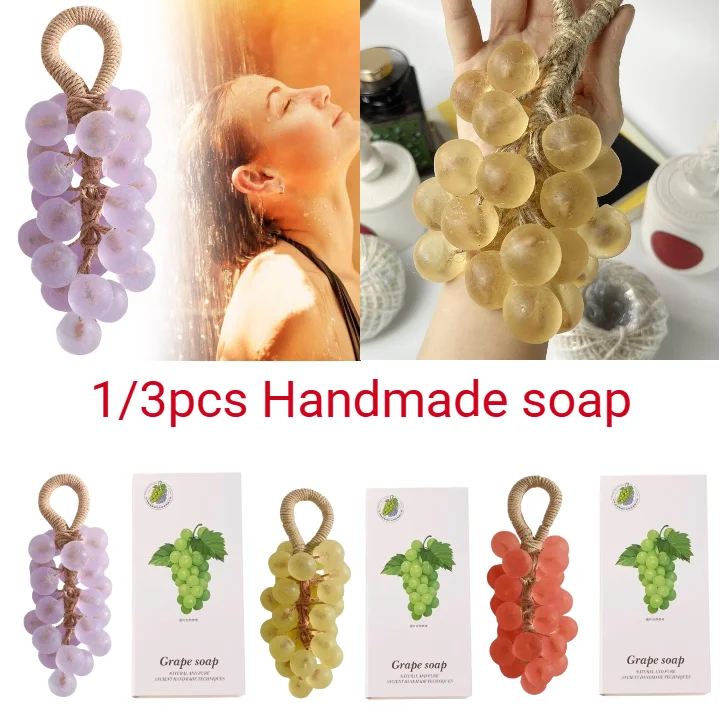 

1/3PCS Crystal Grape Soap on a Rope Handcrafted Grapes Cluster on a Rope for Women Men Natural Fruit Shaped Bath Bar Hand Soap