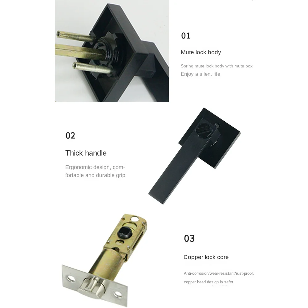 

Internal Door Door Handle Lock Cylinder/Latch Bathroom Bedroom Door Door Lock Handles Set Aluminum Alloy with Lock