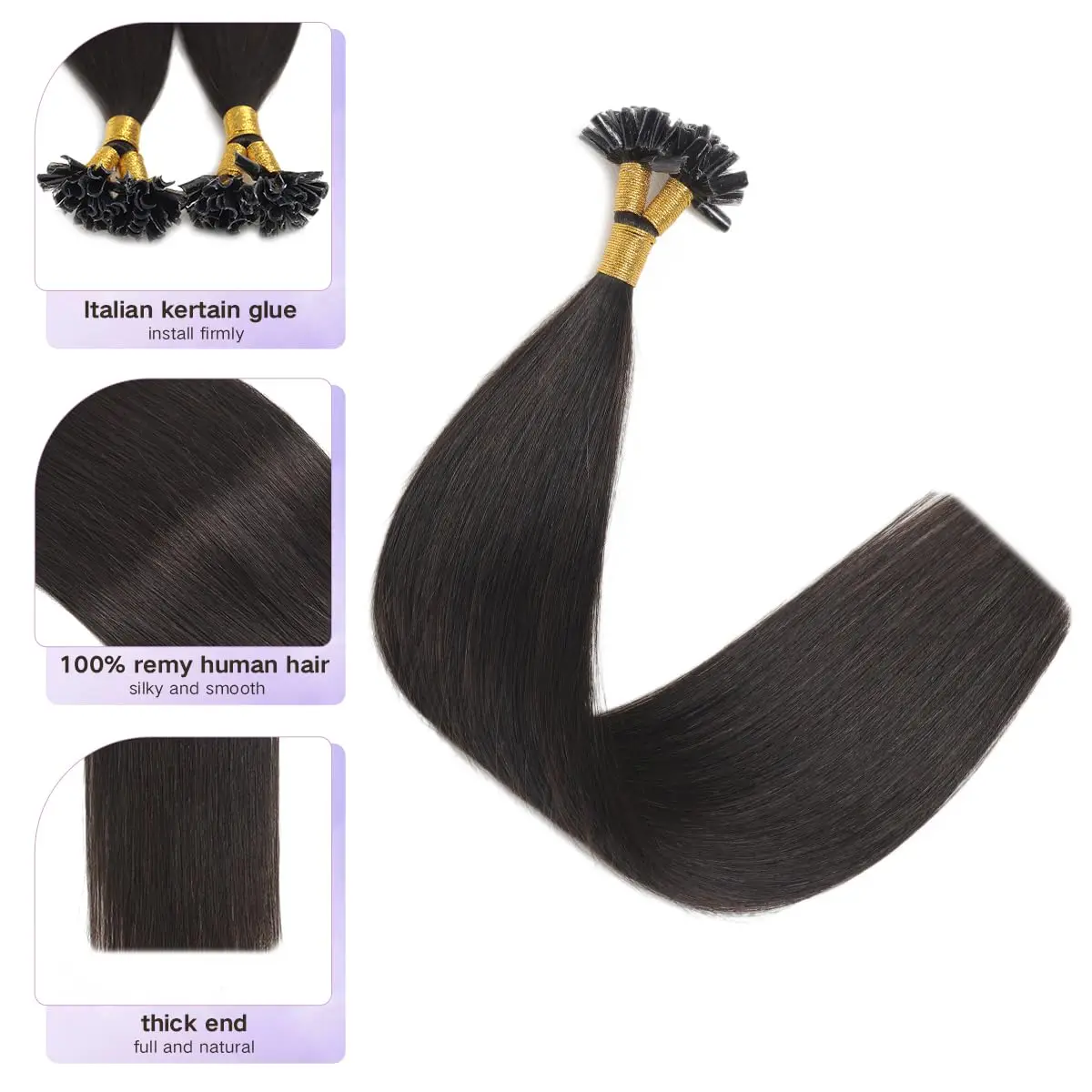 Straight U Tip Hair Extensions Human Hair #1B Natural Black Human Hair Remy U Tip Human Hair Extensions 100Strands/Pack