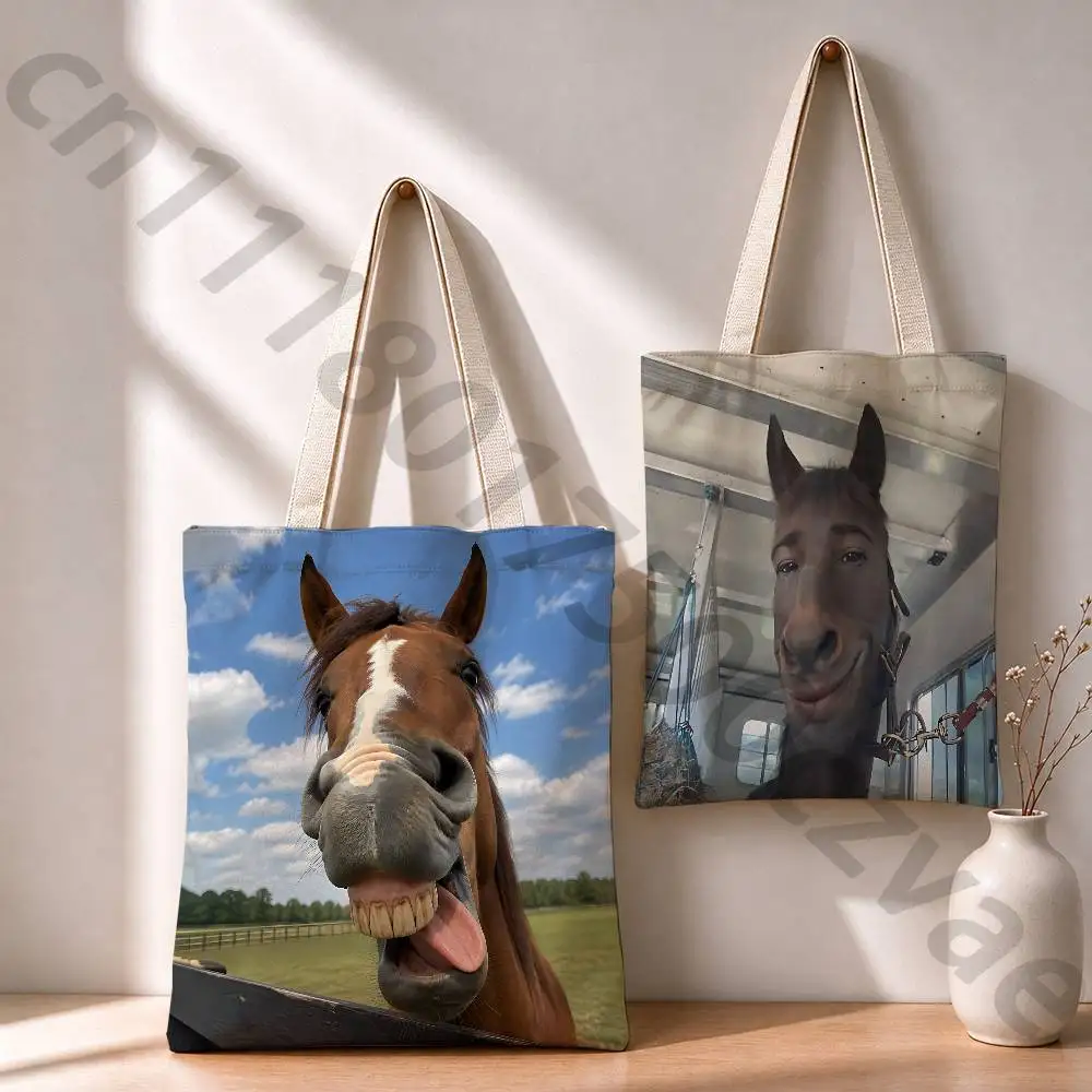 Horse Funny  Reusable Fashionable Backpack Multifunctional Handbag Canvas Shopping Bag