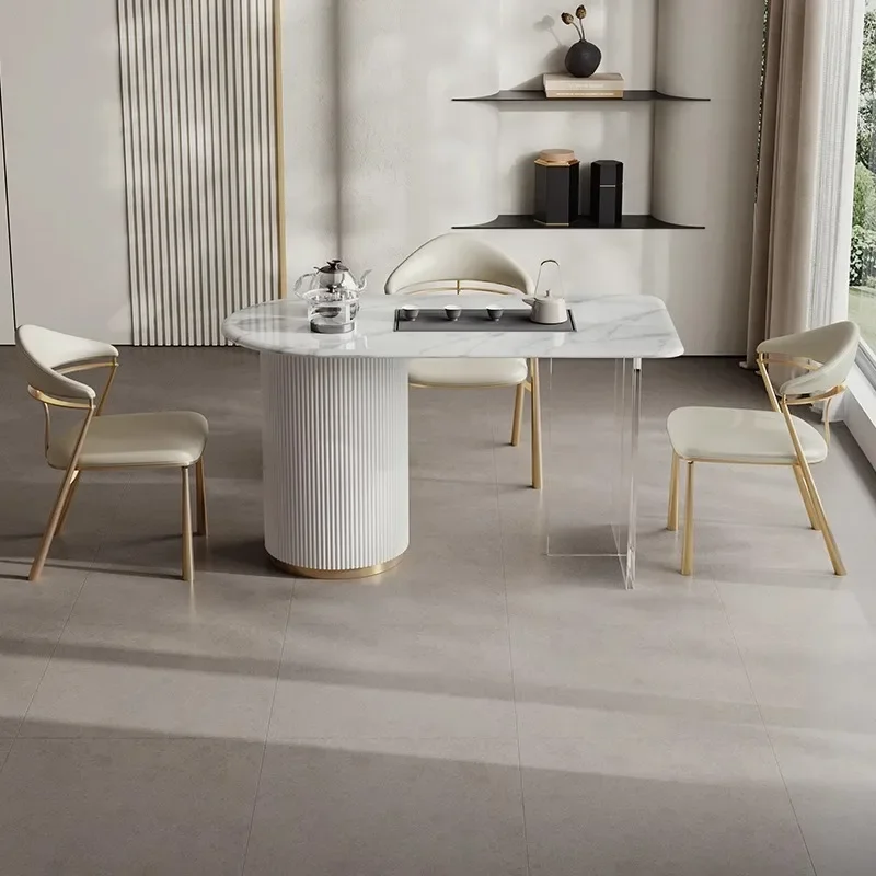 Modern simple dining table and chair entrance complete set of supercrystalline stone tea table