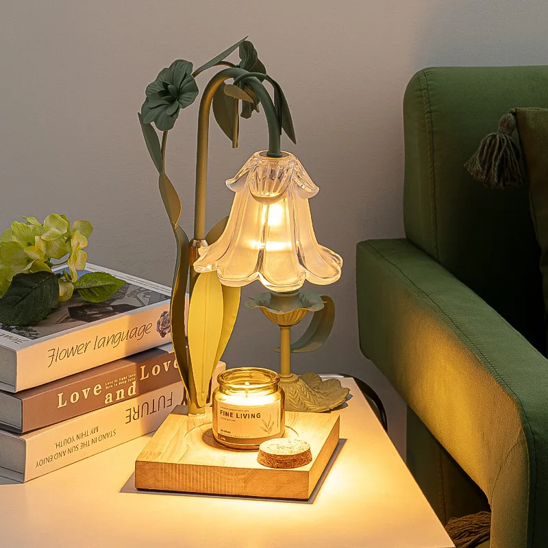 Vintage Flower Candle Warmer Lamp Adjustable Height Timer Night Light Bedroom Table Lamp