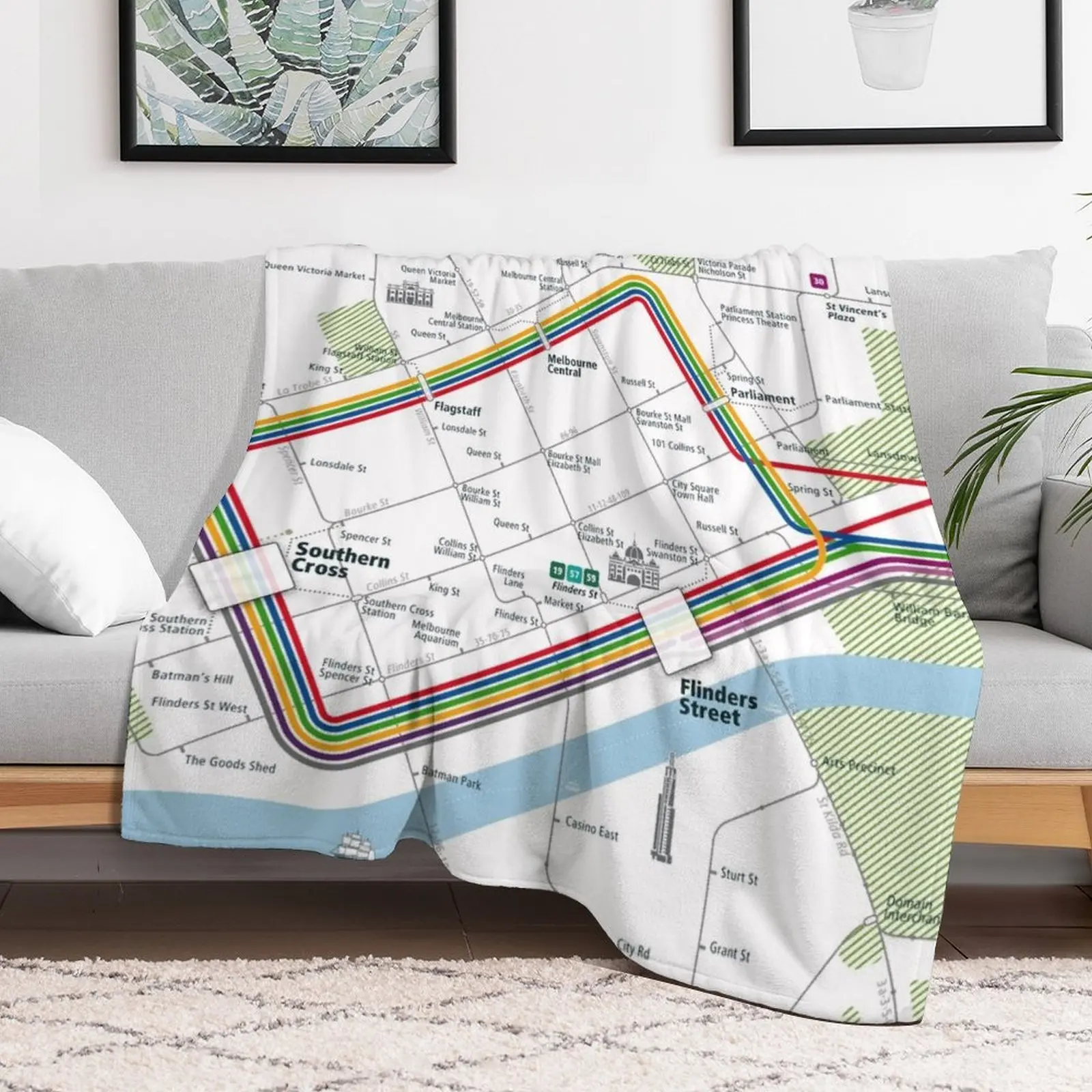 Melbourne City Rail Map Square Throw Blanket heavy to sleep Blankets For Bed Flannel Travel Blankets