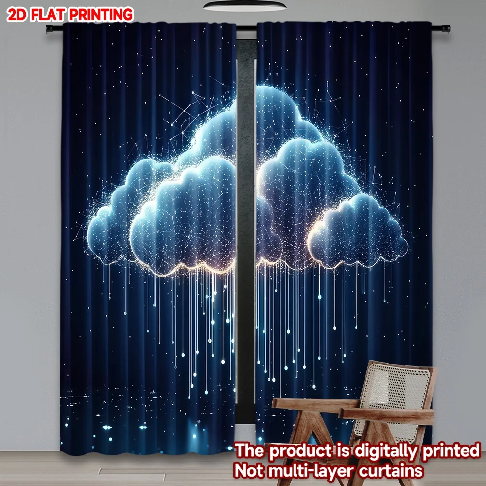 

2D flat printing 2pcs Curtains Digital Cloud Connection Digital Printed Polyester Drapes Birthday Party Use for Festive and