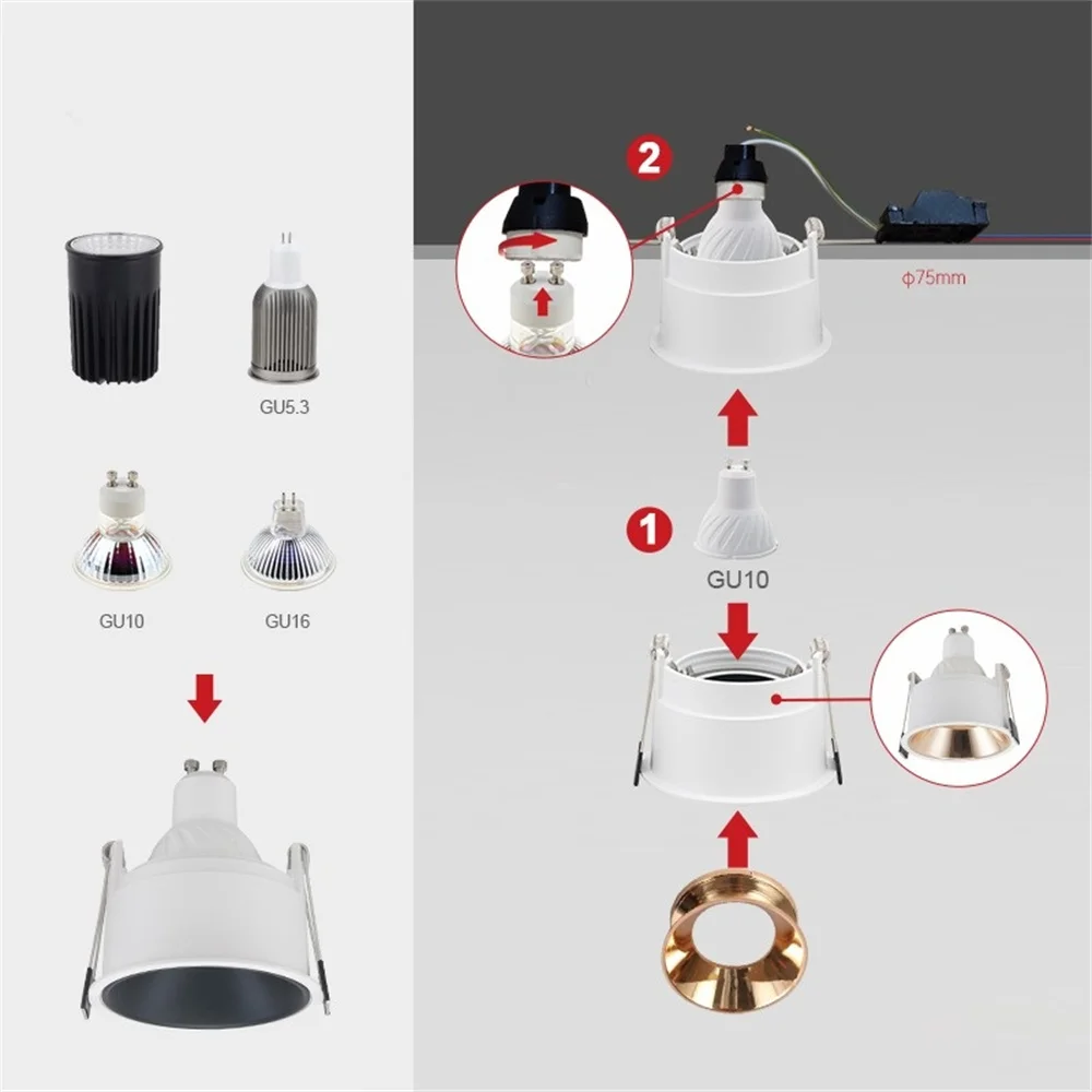 Embedded GU10 MR16 LED downlight bracket LED module spot light holder fixed recessed led downlight frame Aluminum