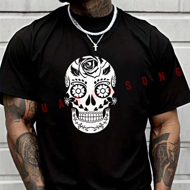 

Skull Flower Pattern Design 2026 Moto T-Shirt For Riders Men's And Women's Fashion Casual High Quality Round Neck Tshirt Tee
