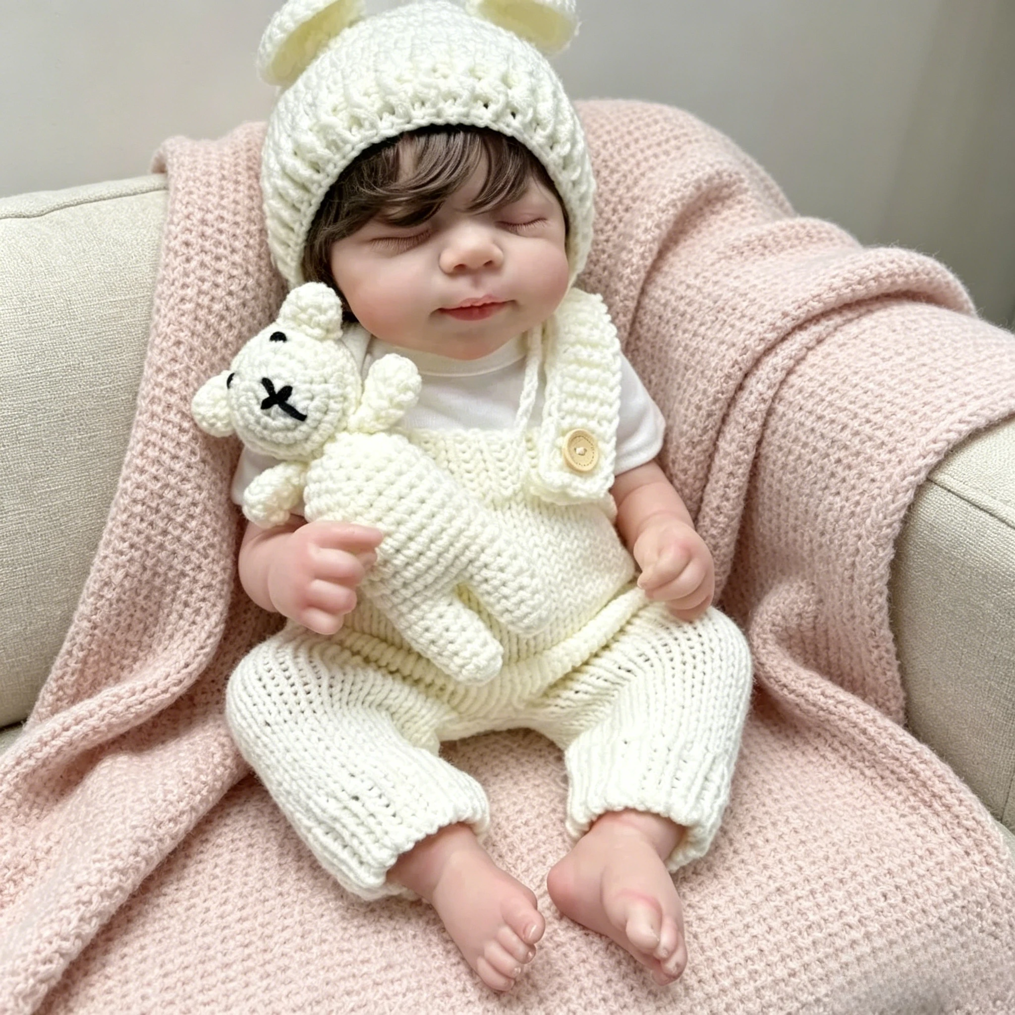 19inch Pascale Sleeping Full Vinyl Body Reborn Baby Doll Lifelike Newborn Multiple Layers Painting 3D Skin With Hand-Rooted Hair