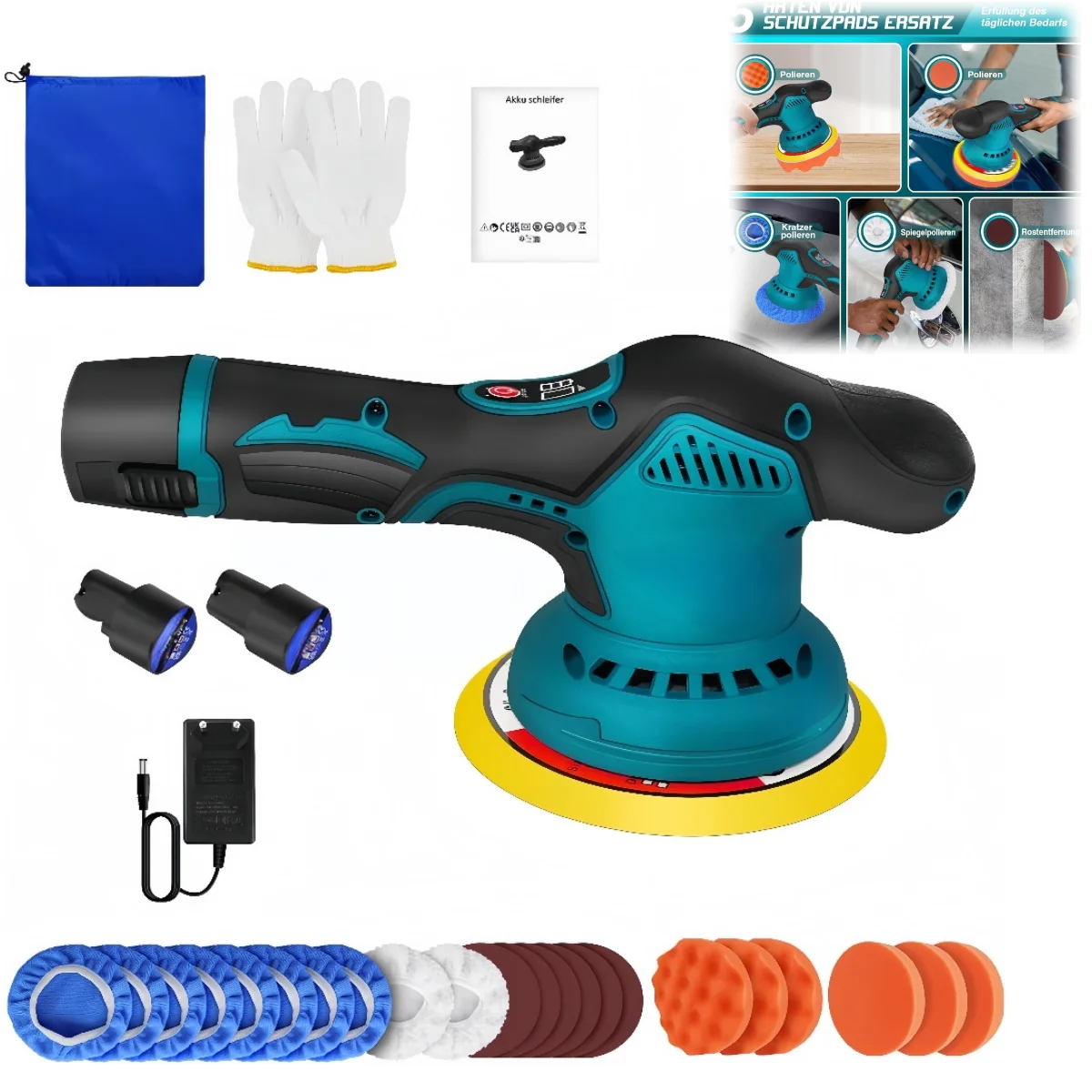 Polishing Machine 12V Cordless Polisher 8 Gears 500W Automotive Electric Waxing Repairing Wireless Sander Polish 2.0Ah Battery