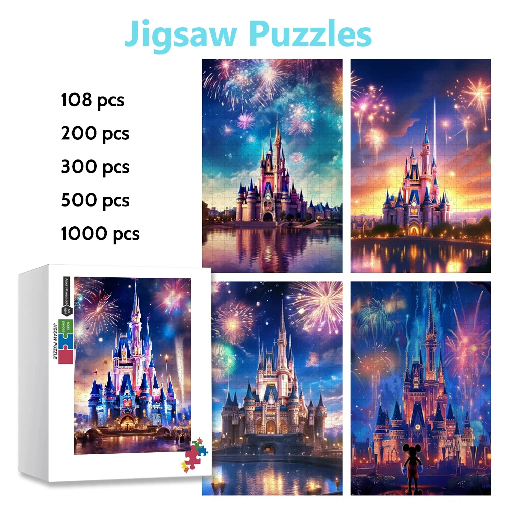 108/300/500/1000 조각 디즈니 성 퍼즐 디즈니랜드 야경 퍼즐 지능 교육 게임 장난감