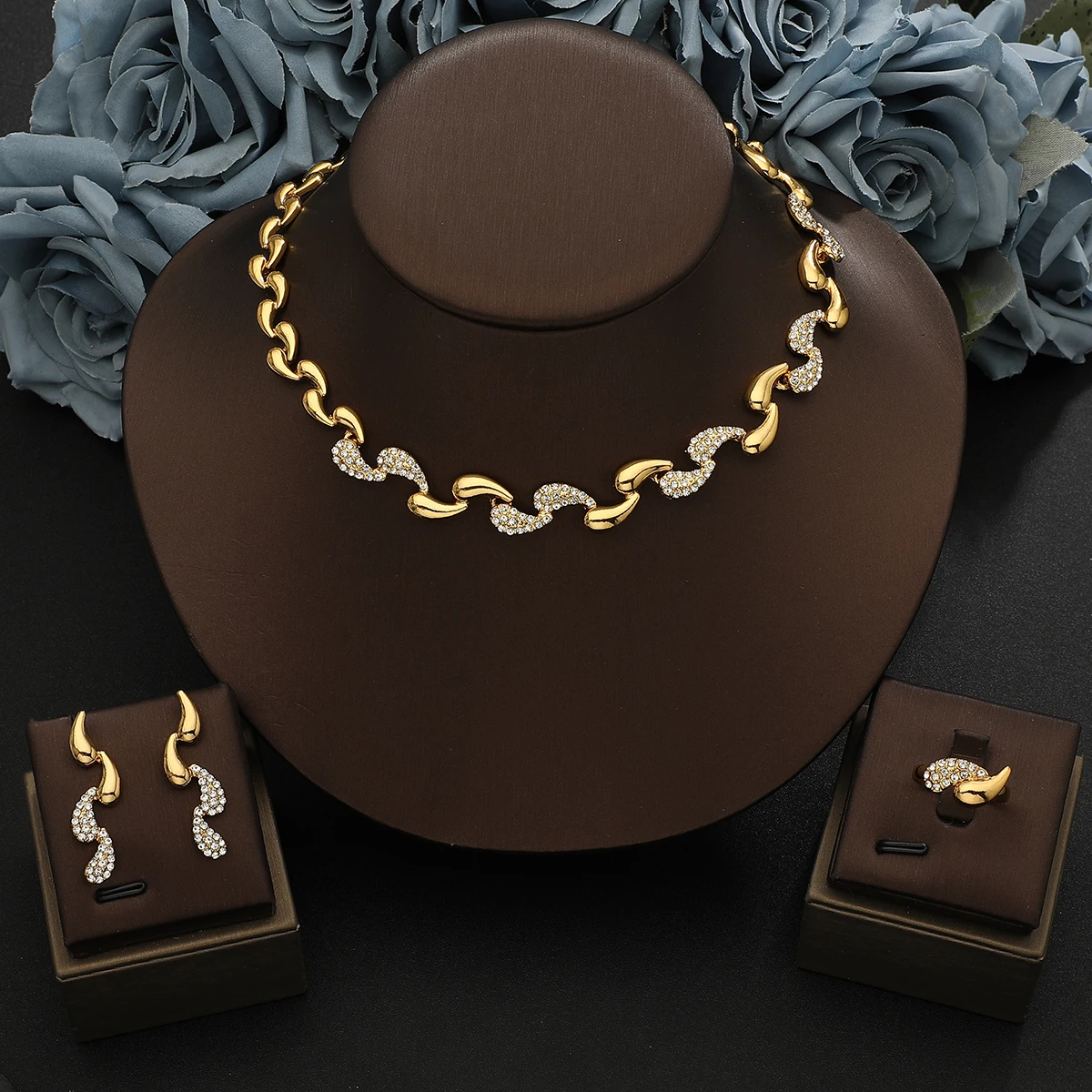 2026 New Hot sale High-end Design water droplets Necklace Pendant Earrings ring  Jewelry Set Luxury Elegant Banquet Preferred