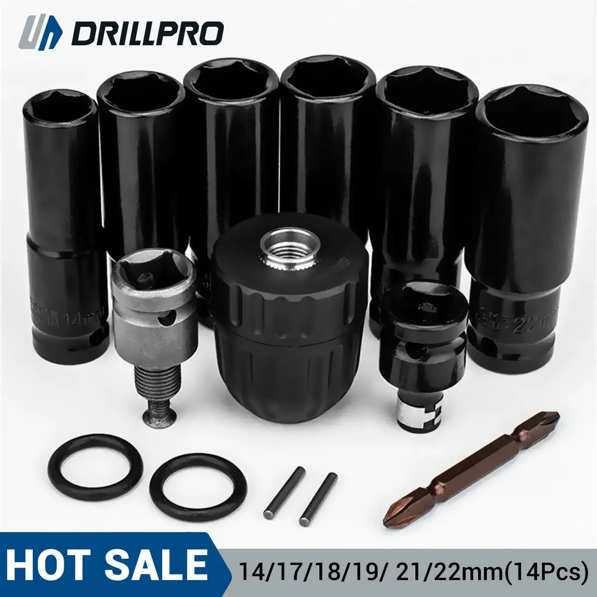 Drillpro 14Pc Electric Impact Wrench Hexs Socket Adapter Kit Drill Chuck Drive for Electric Drill Wrench Screwdrivers Power Tool