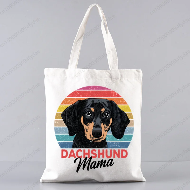 Dachshund Teckel Cute Dog Harajuku Art Shopping Bags  Printed Cartoon Reusable  Bag Handbag Shoulder Bags Custom Handbags Women